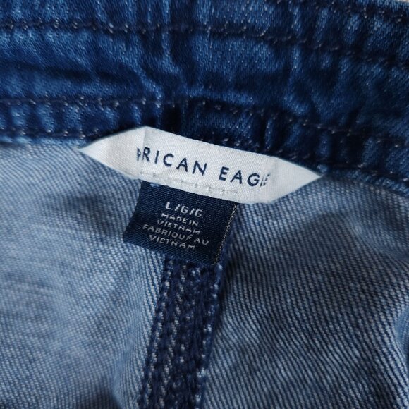 American Eagle Denim Jean Bib Skirt Dress Large Pockets Skirtall Overall Raw Hem - Picture 3 of 15